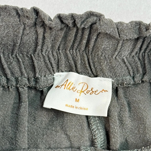 Allie Rose Belted Linen Shorts Womens Size M Elastic Waist Pockets Smoke Green - Picture 6 of 10